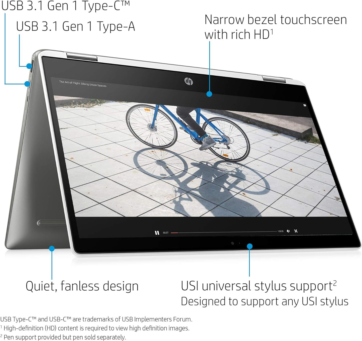 HP Chromebook x360 14-inch HD Touchscreen Laptop, Intel Celeron N4000, 4 GB RAM, 32 GB eMMC, Chrome (14b-ca0010nr, Ceramic White/Mineral Silver) with Space Grey Case Bag