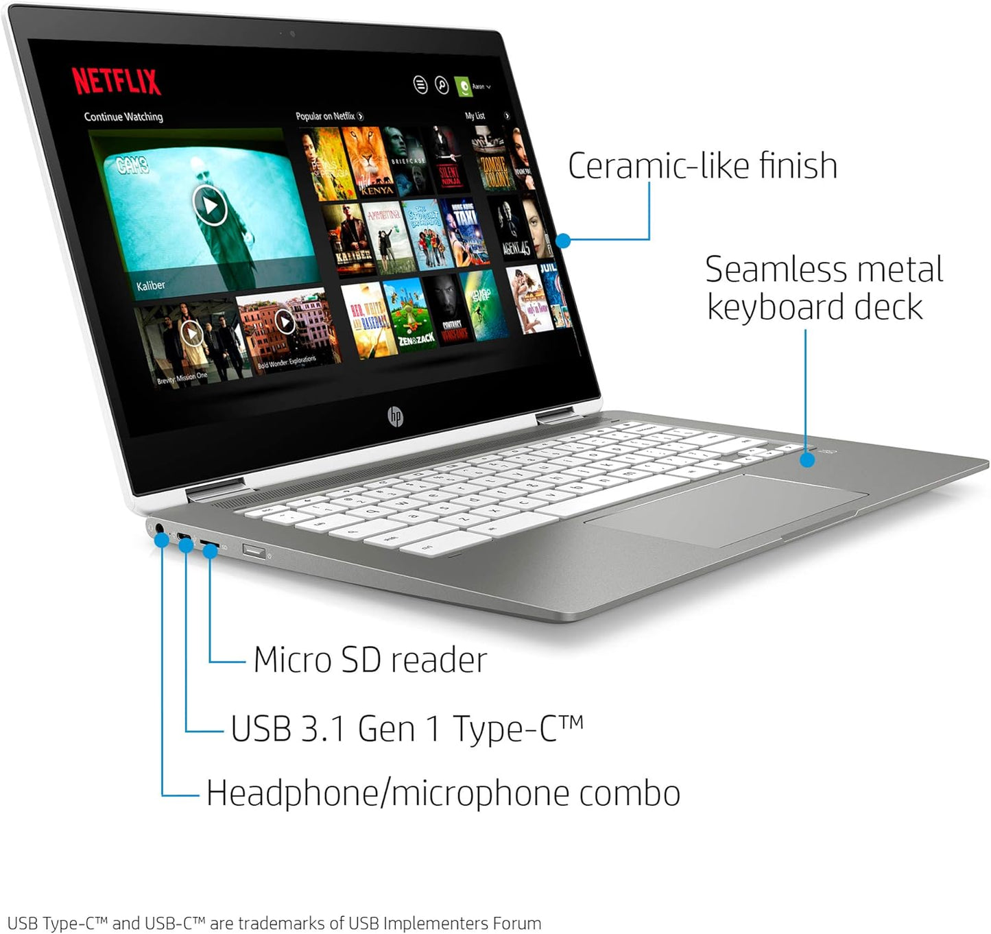 HP Chromebook x360 14-inch HD Touchscreen Laptop, Intel Celeron N4000, 4 GB RAM, 32 GB eMMC, Chrome (14b-ca0010nr, Ceramic White/Mineral Silver) with Space Grey Case Bag