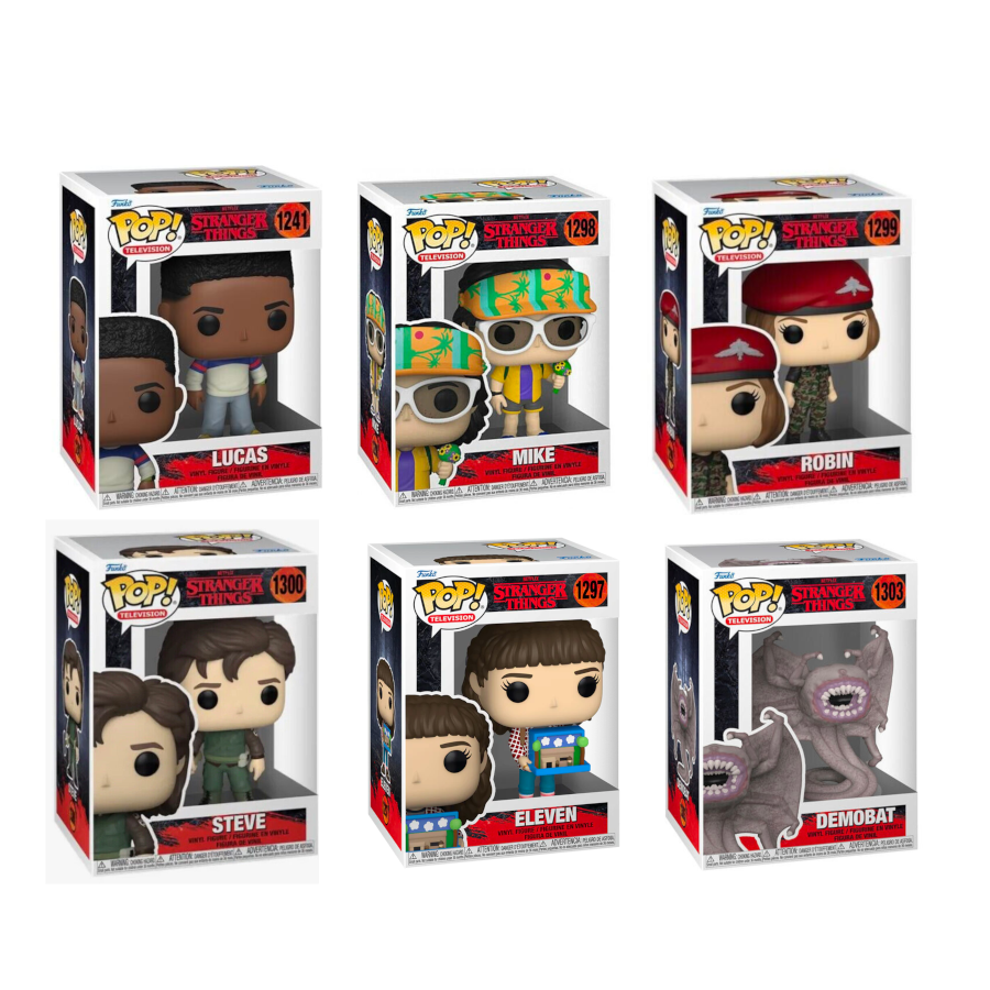 Stranger Things Steve Eleven Demobat Lucas Mike & Robin - 6 Funko Pops Bundle - Funko Pop